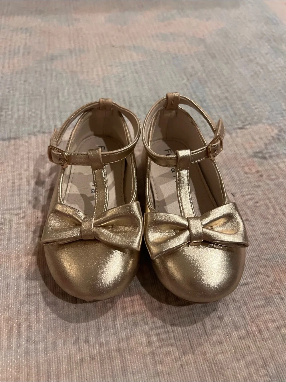 Kids' Gold T-Strap Bow Shoes